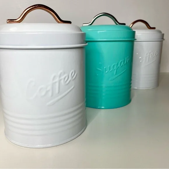 LAST CHANCE SALE!Robely Farmhouse Coffee Tin Canister Lid White Copper Handle - Picture 6 of 11